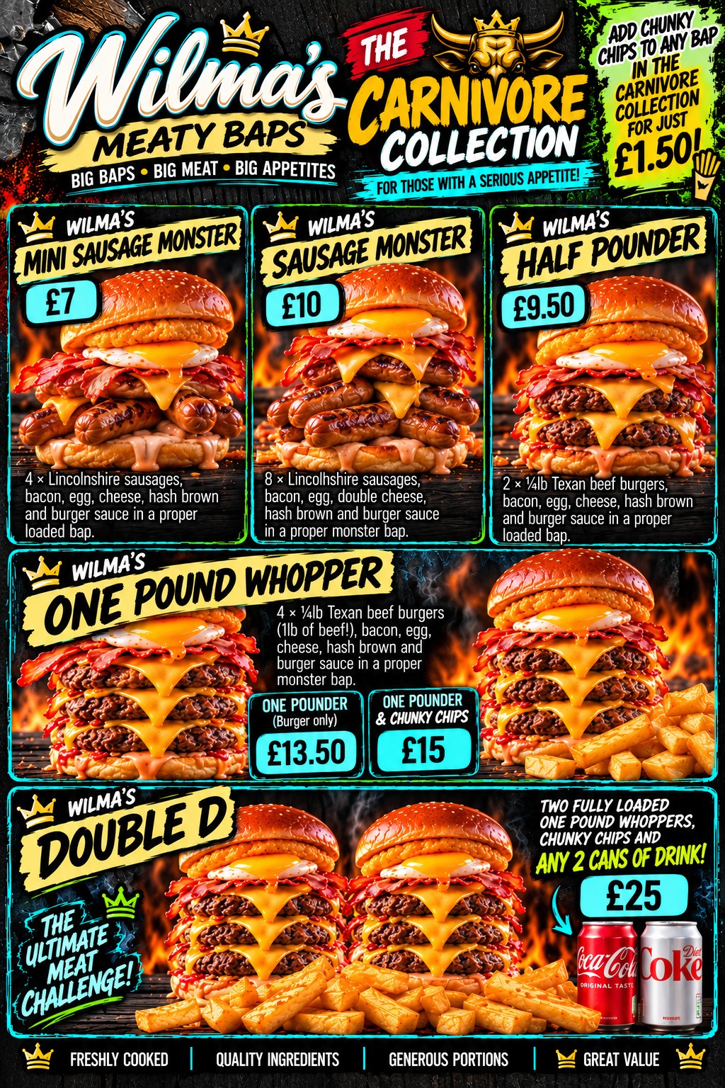 Wilma's Carnivore Collection menu, coming soon