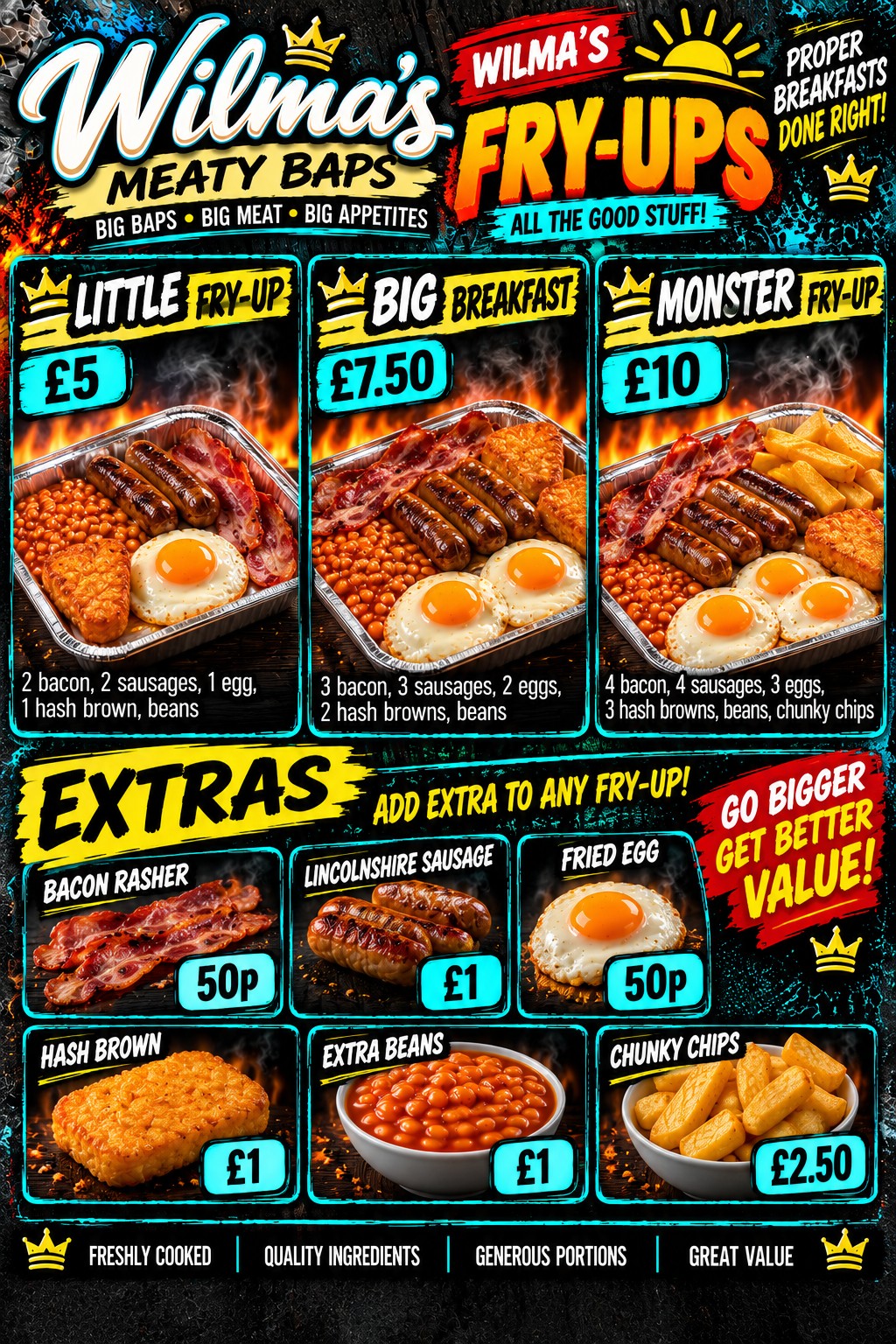 Wilma's Fry-Ups menu, coming soon