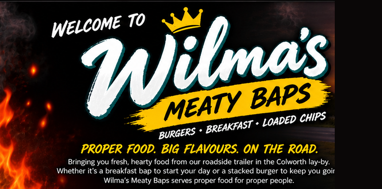 Wilma's Meaty Baps welcome artwork and introduction